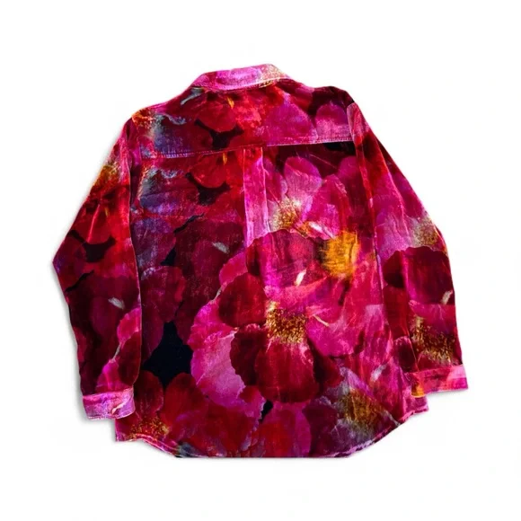 NWT JOHNNY WAS Velvet Oversized Shirt in Ruby Bloom - Picture 2 of 6